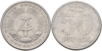 ГДР 50 пфеннигов 1958 A KM 12.1 алюминий 110-125