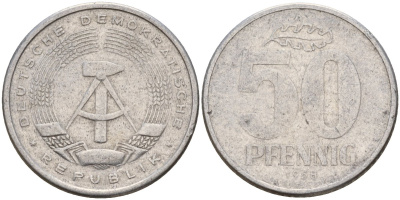 ГДР 50 пфеннигов 1958 A KM 12.1 алюминий 110-125