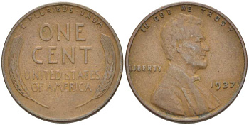 США 1 ЦЕНТ 1937 ЛИНКОЛЬН KM 132 бронза 3309-437