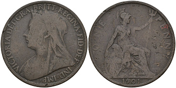Великобритания 1 пенни 1901 Виктория (1837-1901) KM 790 бронза 4144-731