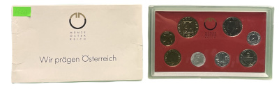 Австрия набор из 8 монет 1994 официальный набор, 2, 5, 10, 50 грошей, 1, 5, 10, 20 шиллингов, 800 лет Венскому мондвору, в пластике KM MS 3 UNC 6-6-2-12