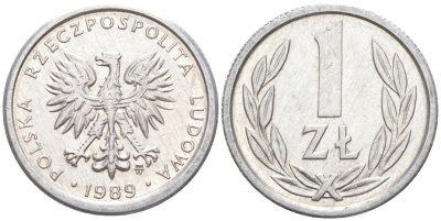 Польша 1 злотый 1989 MW KM 49.3, Parchimowicz 215a алюминий 187-434