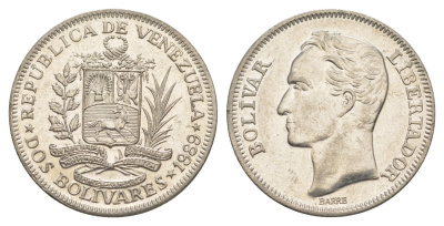 Венесуэла 2 боливара 1989 Симон Боливар Y 43a сталь плакированная никелем 4590-1031