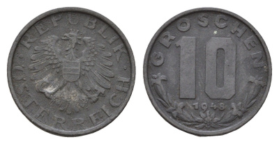 Австрия 10 грошей 1948 KM 2874 цинк 4669-663
