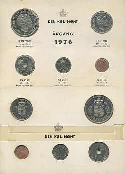 Дания набор из 5 монет 1976 официальный годовой набор мондвора, в оригинальном буклете KM 859.1, 860.1, 861.1, 862.1, 863.1 UNC 1-6-4-13
