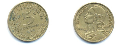 ФРАНЦИЯ 5 САНТИМОВ 1970 ТИП MARIANNE KM 933 медь алюминий никель 4379-558