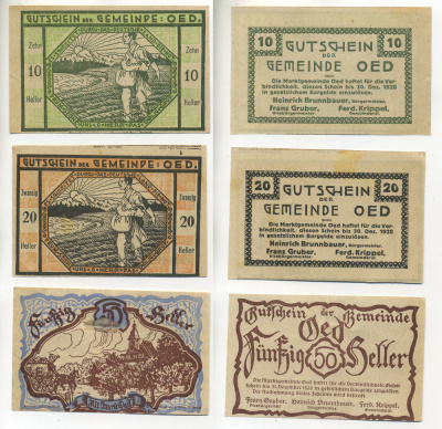 АВСТРИЯ НАБОР ИЗ 3 БАНКНОТ 1920 ДО 30 ДЕКАБРЯ 1920, НОТГЕЛЬД, 10, 20, 50 ГЕЛЛЕРОВ, OED бумага XF 6278-39-2