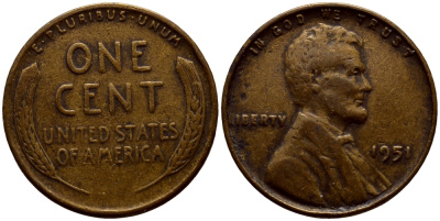 США 1 ЦЕНТ 1951 ЛИНКОЛЬН KM А132 медь цинк 54-1016
