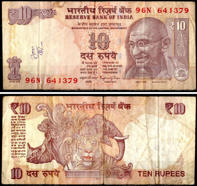 Индия 10 рупий 2014 буква M Pick 102 r бумага 8595-6-2-2