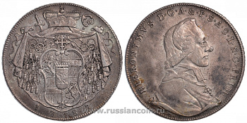 Австрия, Зальцбург 1 талер 1787 Иеронимус фон Коллоредо (1772-1812) Dav. 1264, KM 462 серебро 00-806-17