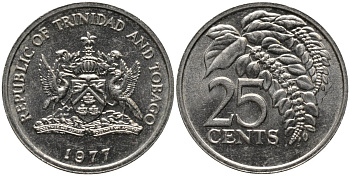 Тринидад и Тобаго 25 центов 1977 цветок дикая пуансеттия KM 32 медно-никель 4577-1245