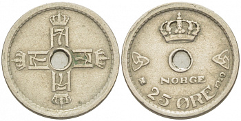 НОРВЕГИЯ 25 ЭРЕ 1929 ХОКОН VII (1905-1957) KM 384 медно-никель VF 3309-761