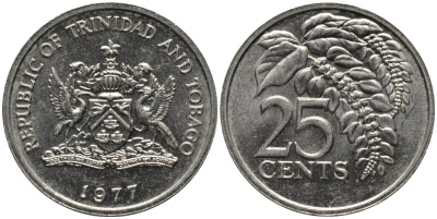 Тринидад и Тобаго 25 центов 1977 цветок дикая пуансеттия KM 32 медно-никель 4577-1245