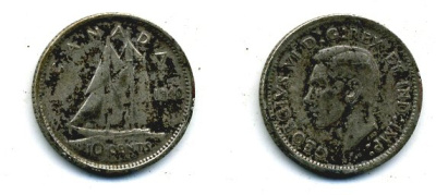 КАНАДА 10 ЦЕНТОВ 1940 ГЕОРГ VI серебро 46-1221