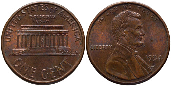 США 1 ЦЕНТ 1994 D, ЛИНКОЛЬН KM 201b цинк плакированный медью 66-1046