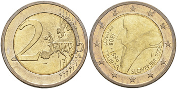 Словения 2 евро 2008 500 лет со дня рождения Приможа Трубара KM 80 биметалл UNC 4185-646