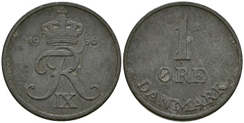 Дания 1 эре 1956 Фредерик IX (1947-1972) KM 839 цинк 4136-358
