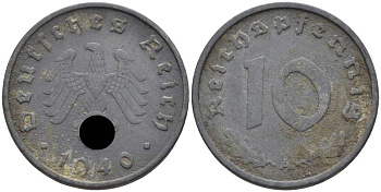 ГЕРМАНИЯ 10 РЕЙХСПФЕННИГОВ 1940 A KM 101, J. 371 цинк 4401-813