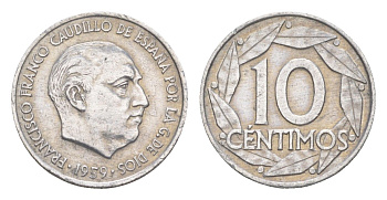 Испания 10 сентимо 1959 Франсиско Франко (1939-1975) KM 790 алюминий 4160-1063