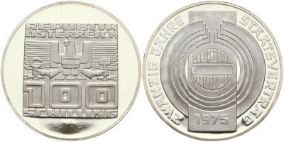 Австрия 100 шиллингов 1975 20 лет Декларации о независимости Австрии KM 2924 серебро PROOF 02-118-15