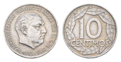 Испания 10 сентимо 1959 Франсиско Франко (1939-1975) KM 790 алюминий 4160-1063