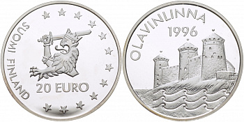 Финляндия 20 евро 1996 Крепость Олавинлинна серебро PROOF 05-122-45