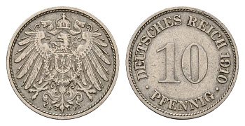Германия 10 пфеннигов 1910 F, Вильгельм II (1888-1918) KM 12, J. 13 медно-никель 4636-919