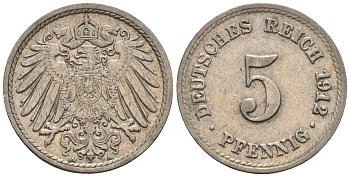 Германия 5 пфеннигов 1912 A, KM 11, J. 12 медно-никель 220-626