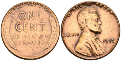 США 1 цент 1955  KM А132 медь цинк    4115-312
