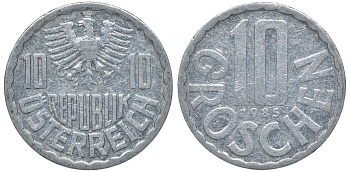 АВСТРИЯ 10 ГРОШЕЙ 1985 KM 2878 алюминий 72-1353