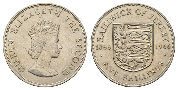 Джерси 5 шиллингов 1966 900 лет Нормандскому завоеванию KM 28 медно-никель UNC 4386-314