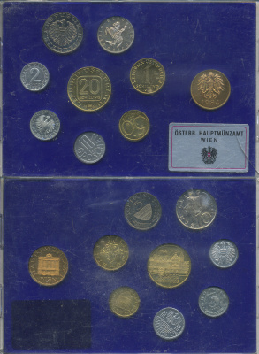 Австрия набор из 8 монет + жетон мондвора 1984 официальный набор, 2, 5, 10, 50 грошей, 1, 5, 10, 20 шиллингов, замок Графенэгг, в пластике KM PS 40 PROOF 6-6-2-6