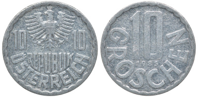 АВСТРИЯ 10 ГРОШЕЙ 1985 KM 2878 алюминий 72-1353