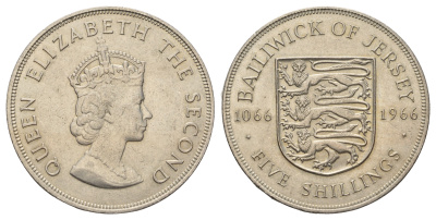 Джерси 5 шиллингов 1966 900 лет Нормандскому завоеванию KM 28 медно-никель UNC 4386-314