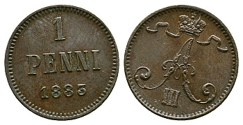 РОССИЯ ДЛЯ ФИНЛЯНДИИ 1 ПЕННИ 1883 АЛЕКСАНДР III KM 10, Биткин 251 медь 4383-435