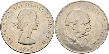Великобритания 1 крона (5 шиллингов) 1965 Уинстон Черчилль, Елизавета II (1952-2022) KM 910, Spink 4144 медно-никель UNC 74-633