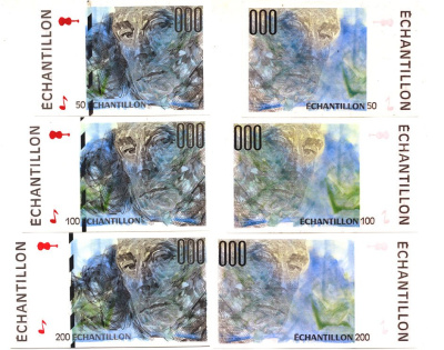 Франция набор из 3 банкнот ND (50, 100, 200) ECHANTILLON, ПРОБА ПЕЧАТИ бумага UNC (ПРЕСС) 7146-63-2-1