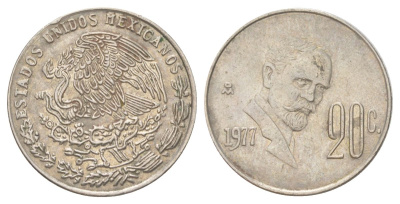 Мексика 20 сентаво 1977 KM 442 медно-никель 4627-1015