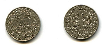 ПОЛЬША 20 ГРОШЕЙ 1923 KM 12 никель 29-442