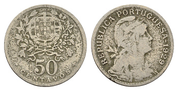 Португалия 50 сентаво 1958 KM 577 никель латунь 4121-212