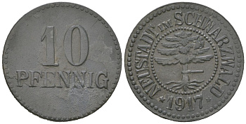 Титизе-Нойштадт (Баден) 10 пфеннингов 1917 Funck 376.1, Men1823313.1 цинк 4169-1166