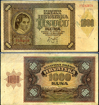 Хорватия 1000 кун 1941 Pick 4 a бумага 7548-101-3-2