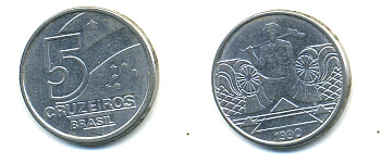 Бразилия 5 крузейро 1990 фермер KM 618.1 нержавеющая сталь aUNC 93-967