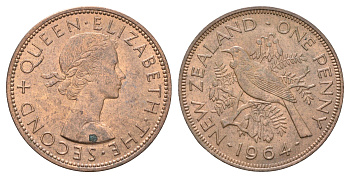 Новая Зеландия 1 пенни 1964 Елизавета II (1952-2022), новозеландский туи KM 24.2 бронза aUNC 4587-1244