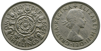 Великобритания 2 шиллинга (флорин) 1959 Елизавета II (1952-2022) KM 906, Spink 4146 медно-никель 4382-212