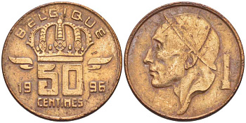 БЕЛЬГИЯ 50 САНТИМОВ 1996 BELGIQUE, БОДУЭН I (1951-1993) KM 148.1 бронза 214-667