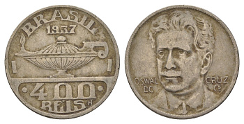 Бразилия 400 реалов 1937 Освалду Крус KM 539 медно-никель 4624-1242