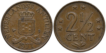 Нидерландские Антилы 2 1/2 цента 1971 Юлиана (1948-1980) KM 9 бронза 4579-916
