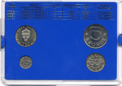 Швеция набор монетного двора из 4 монет 1985 в пластике, Карл XVI Густав (1973- ) KM MS35 UNC 4-3-7-138