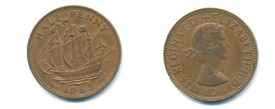 Великобритания 1/2 пенни 1963 Елизавета II (1952-2022) KM 896, Spink 4158 бронза 59-1146